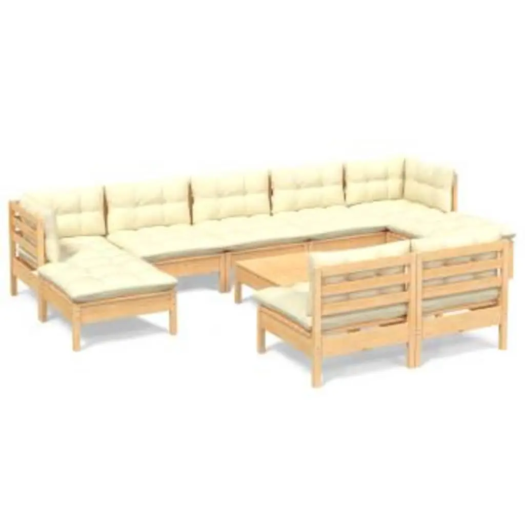 Garden Lounge Set 10 Piece Outdoor Patio Furniture Modular Pinewood Cream