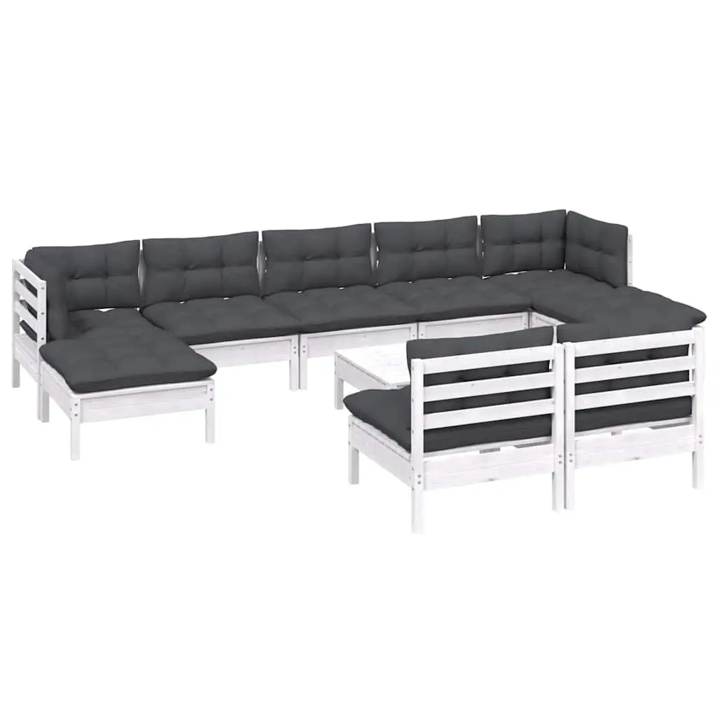 Garden Lounge Set 10 Pieces Outdoor Relaxing Cushions White Pinewood