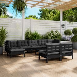 Reliable 10-Piece Black Pinewood Lounge Set for Comfort