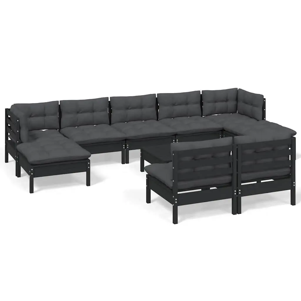 10-Piece Black Pinewood Lounge Set for Comfort