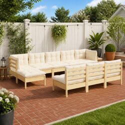 Comfortable 10 Piece Garden Lounge Set with Cream Cushions