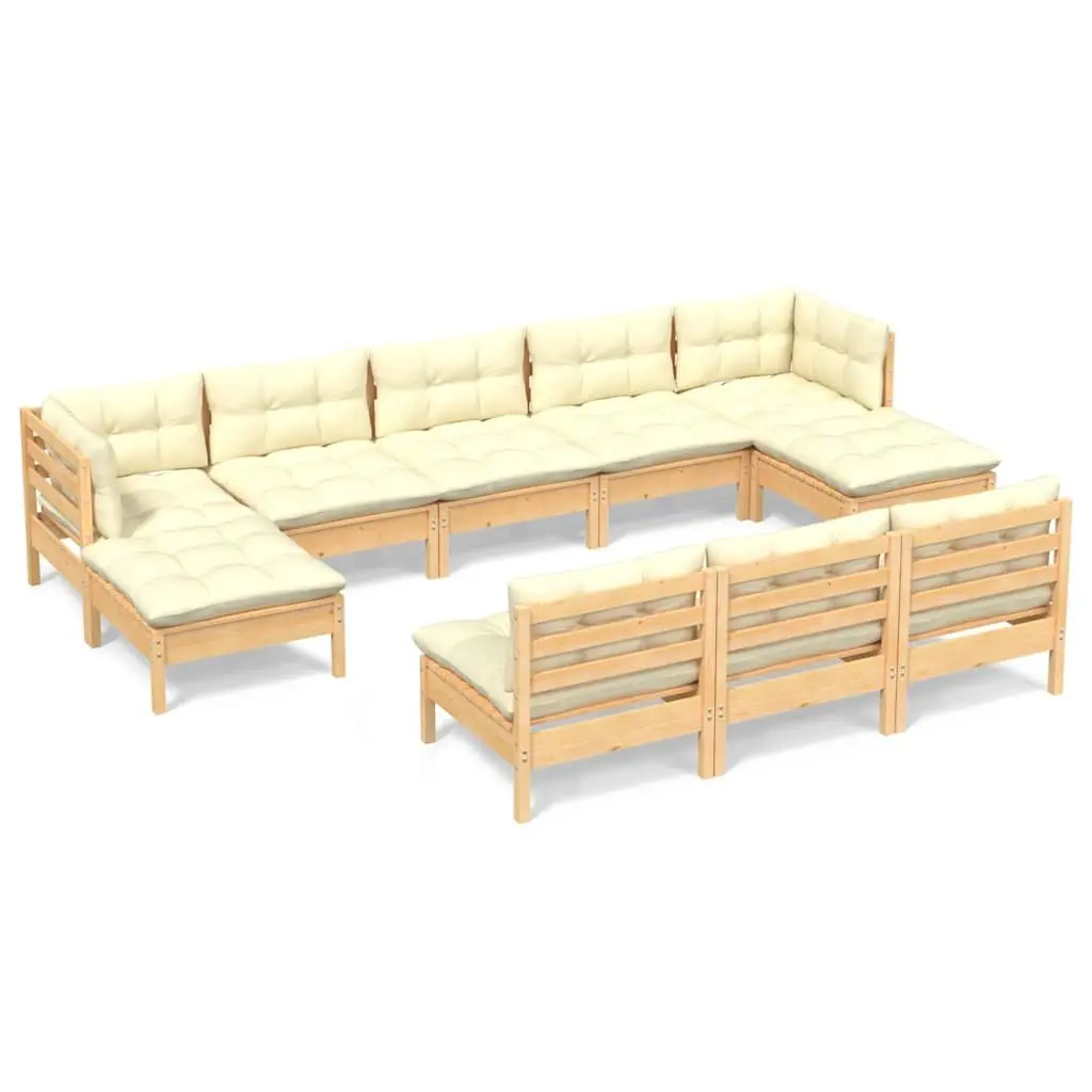 10 Piece Garden Lounge Set Outdoor Patio Furniture Pinewood Cream Cushions