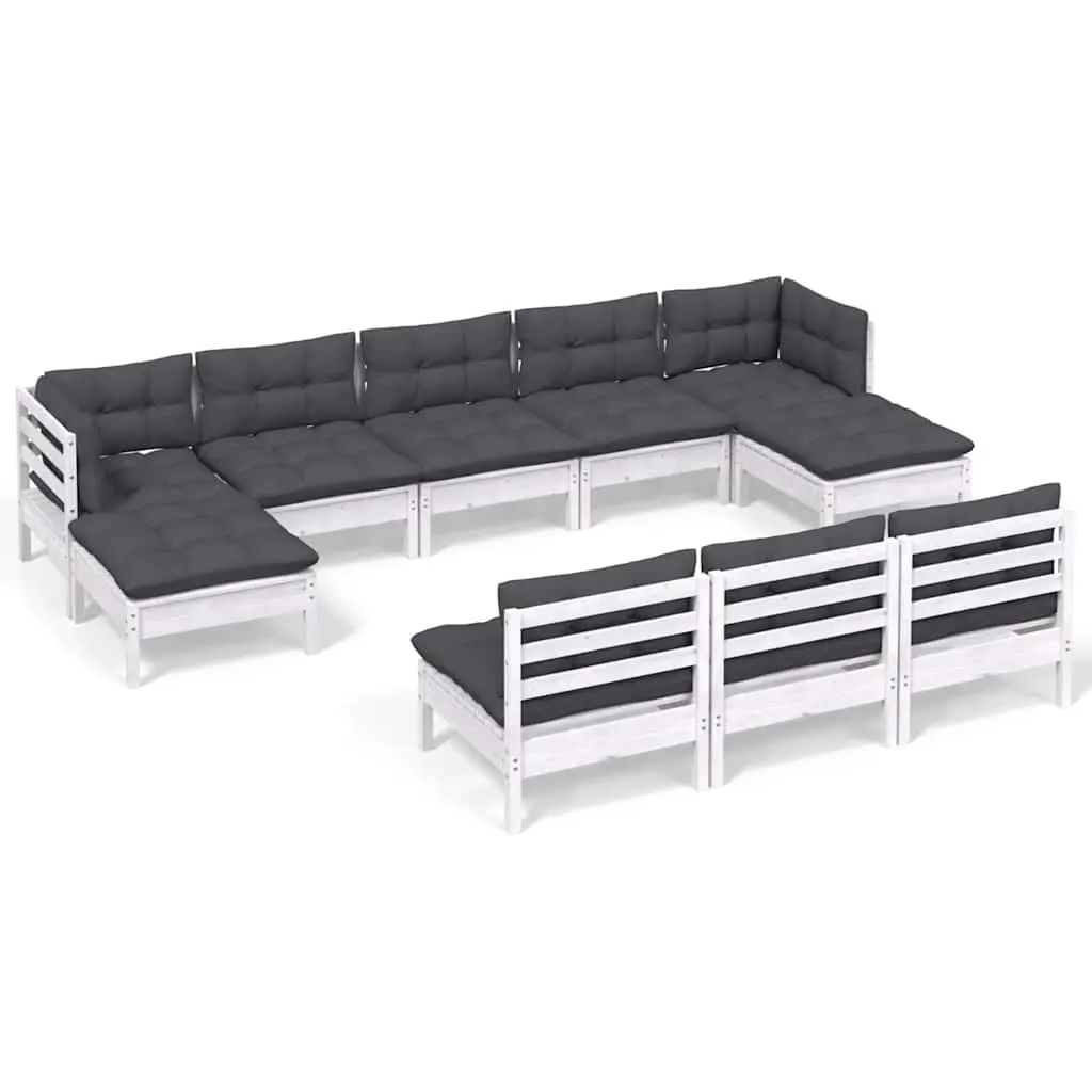 Garden Lounge Set 10 Piece White Pinewood Outdoor Furniture with Cushions