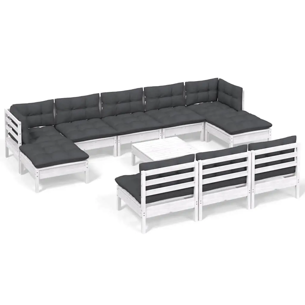 Garden Lounge Set 11 Piece Outdoor Furniture Pinewood White with Cushions