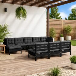 Comfortable 11-Piece Patio Lounge Set in Black Pinewood