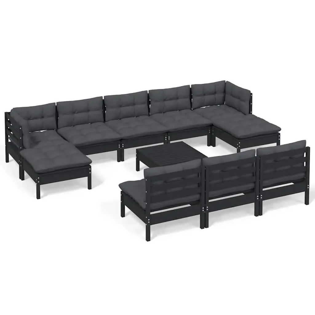 Garden Lounge Set 11 Piece Outdoor Patio Furniture Black Pinewood