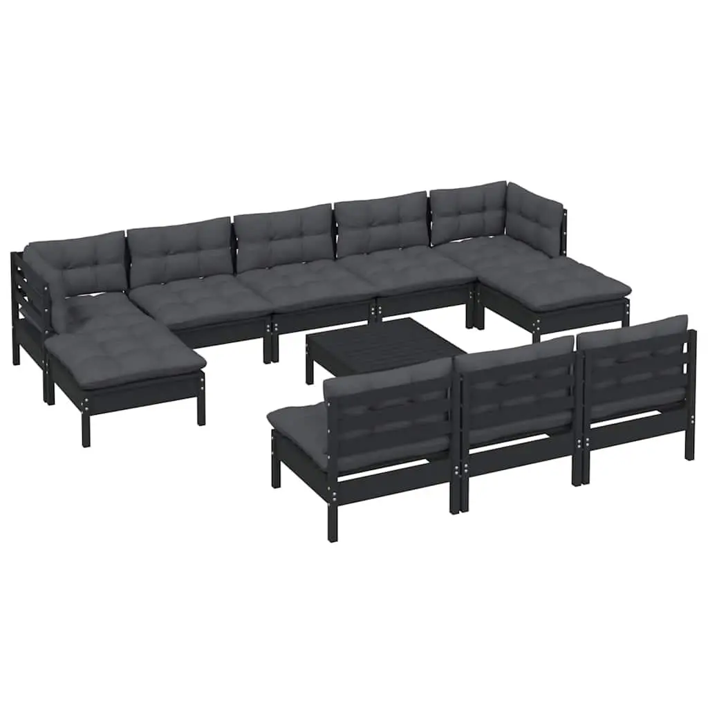 Garden Lounge Set 11 Piece Outdoor Patio Furniture Black Pinewood