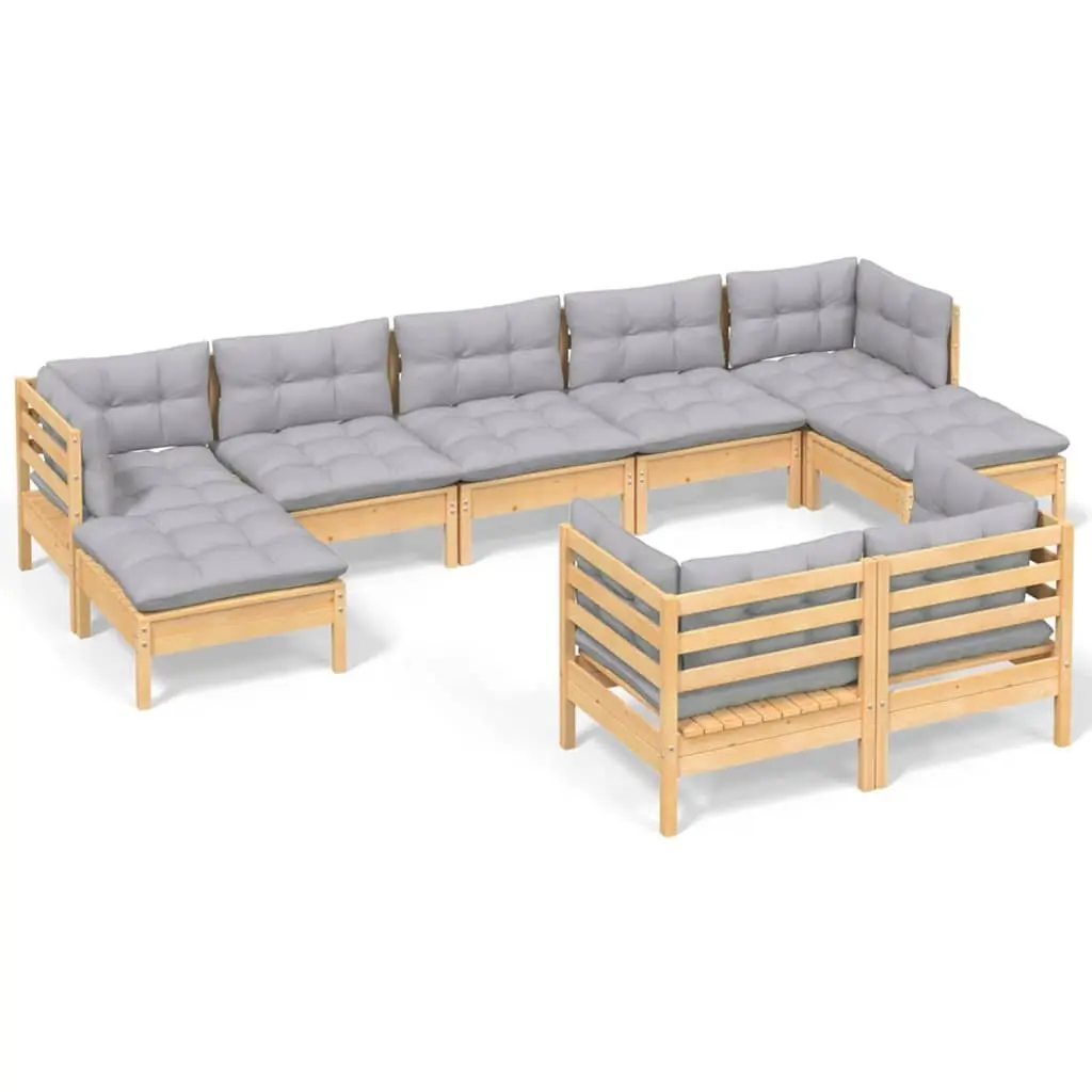 Modular Garden Lounge Set 9 Piece Outdoor Patio Furniture Grey Cushions