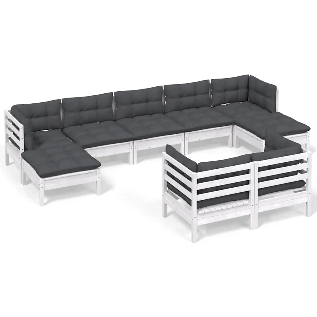 Garden Lounge Set Modular Outdoor Patio Furniture 9 Piece White Cushions
