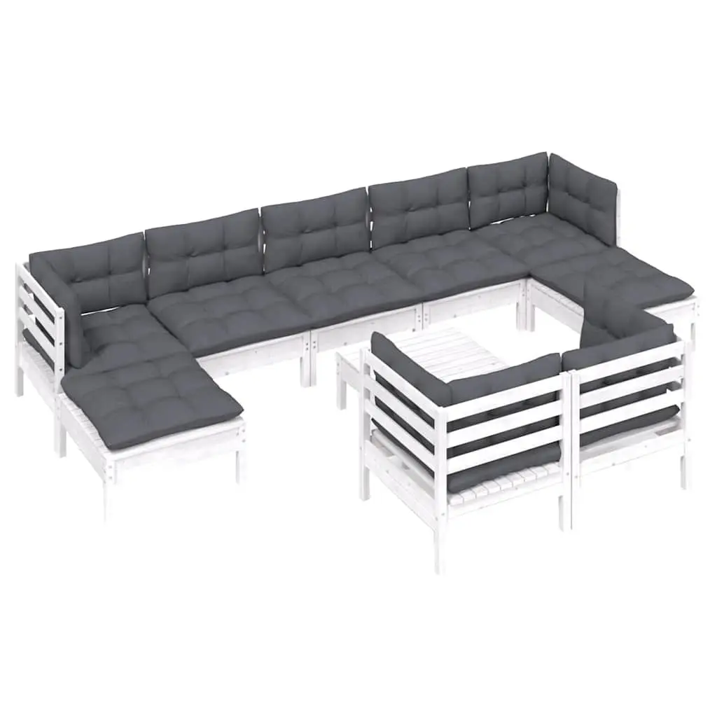Garden Lounge Set 10 Piece Outdoor Patio Furniture White Pinewood with Cushions