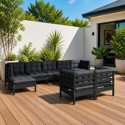 Comfortable 10-Piece Garden Lounge Set - Pinewood Black