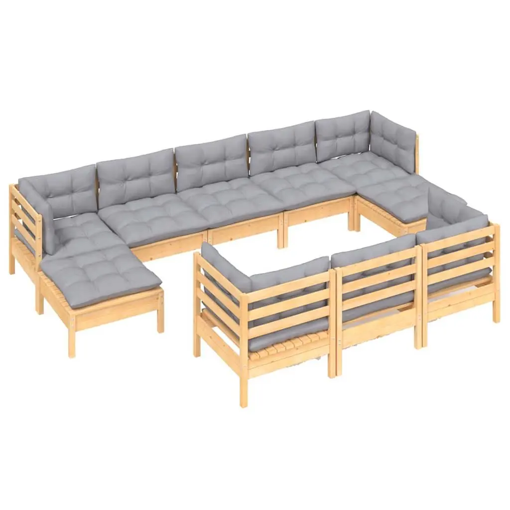 Garden Lounge Set Modular Outdoor Furniture 10 Piece Grey Cushions