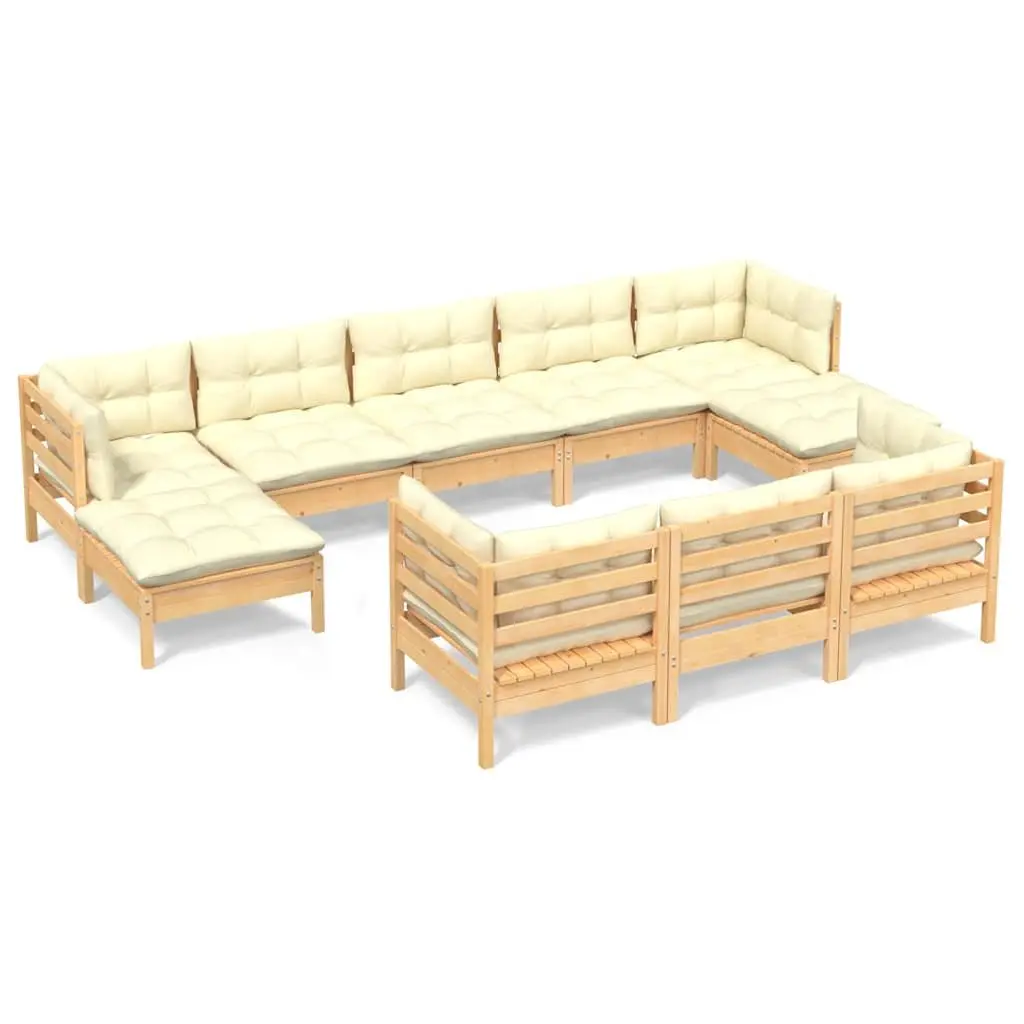 Garden Lounge Set 10 Piece Outdoor Furniture Solid Pinewood Cream Cushions