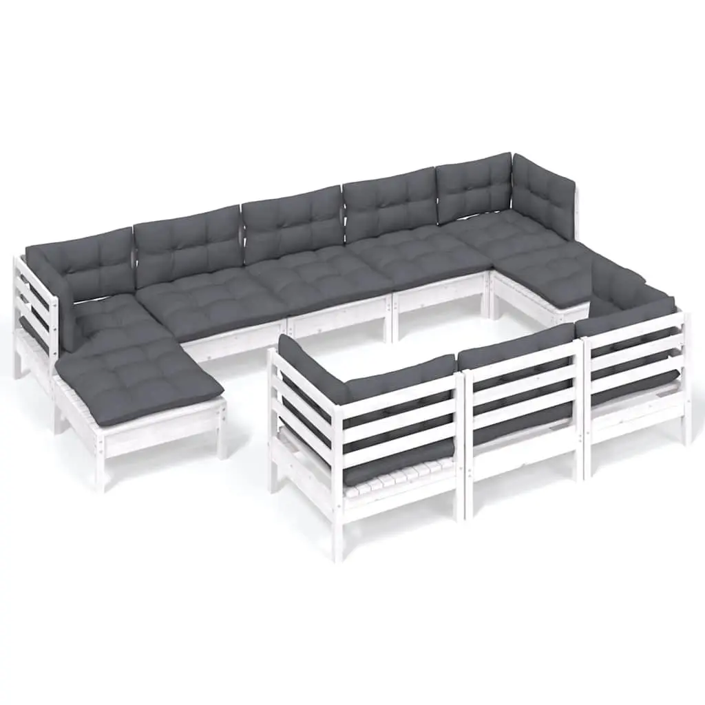 Garden Lounge Set 10 Piece Outdoor Furniture White Patio Sofa with Cushions
