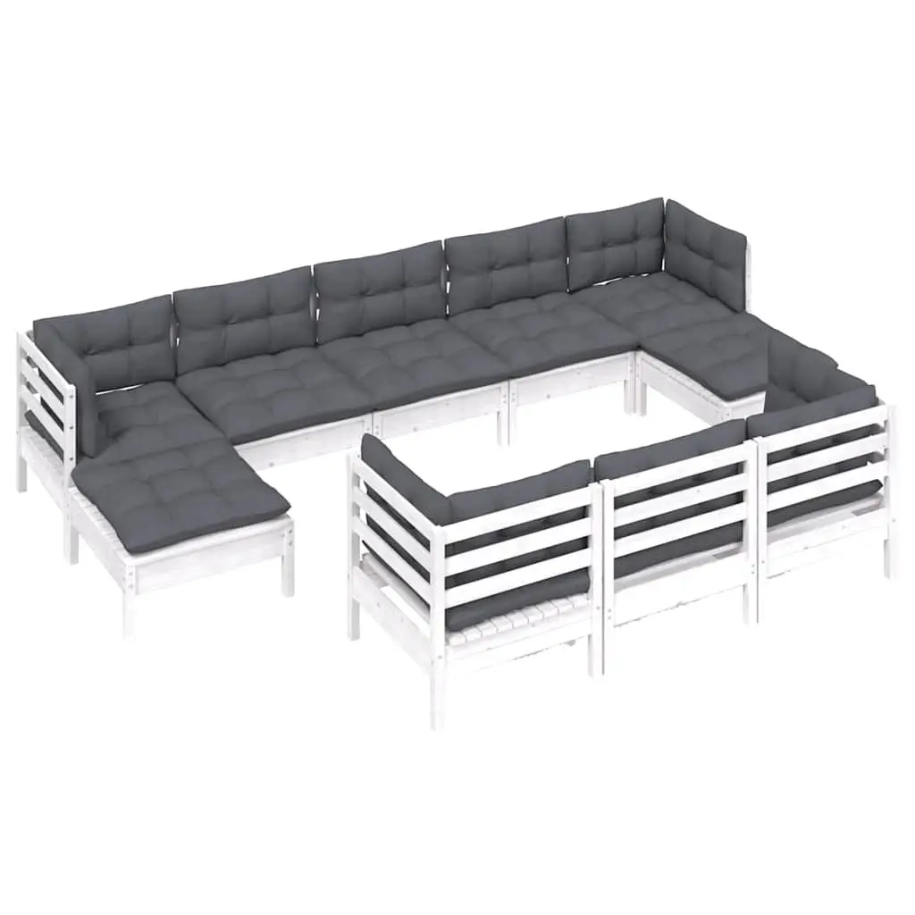 Garden Lounge Set 10 Piece Outdoor Furniture White Patio Sofa with Cushions