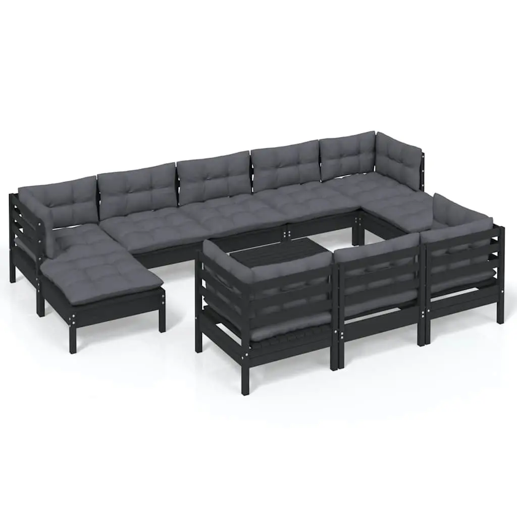 Garden Lounge Set 11 Piece Outdoor Patio Furniture Modular Black
