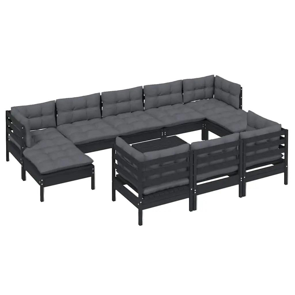 Garden Lounge Set 11 Piece Outdoor Patio Furniture Modular Black
