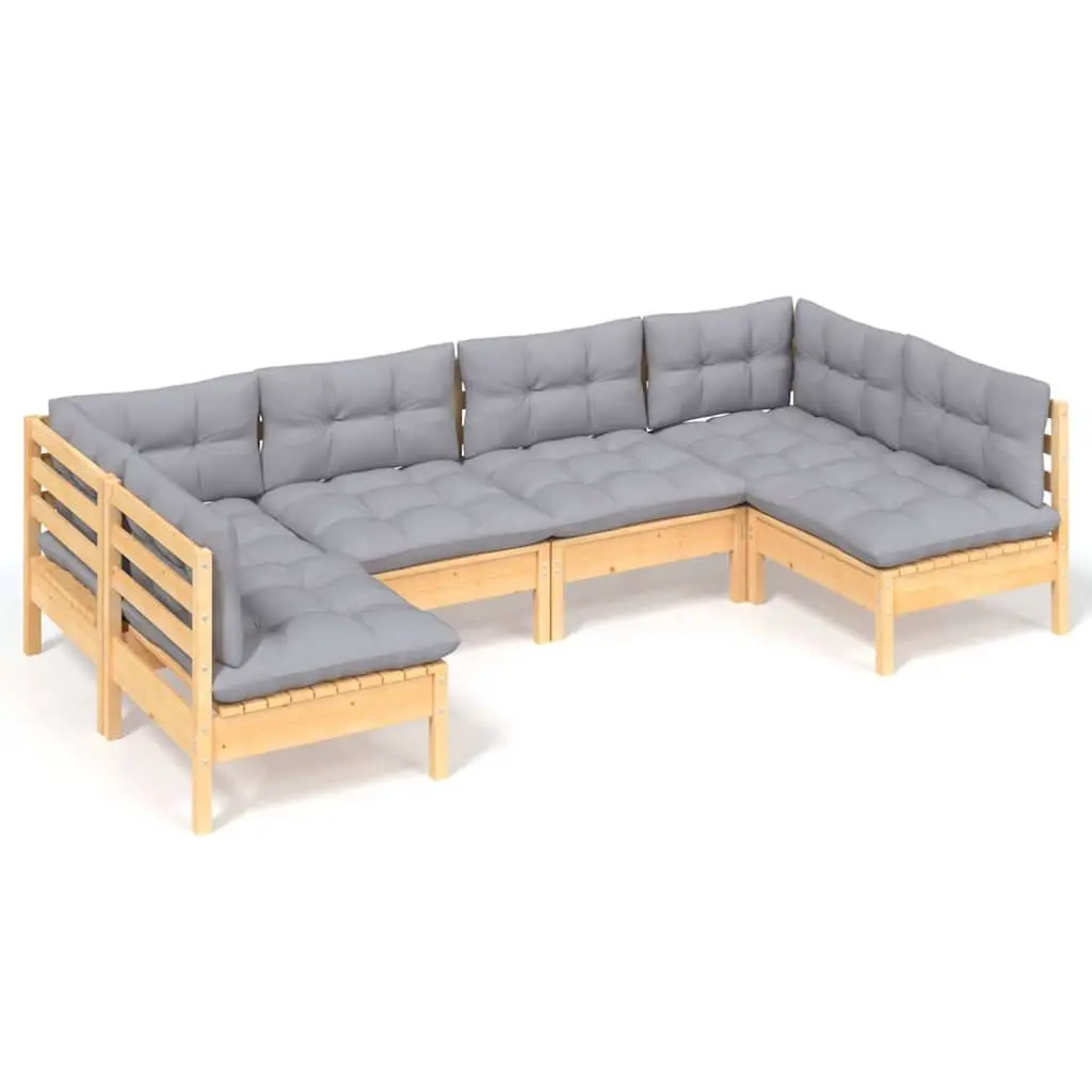 Garden Lounge Set 6 Piece Outdoor Patio Furniture Grey Cushions Pinewood