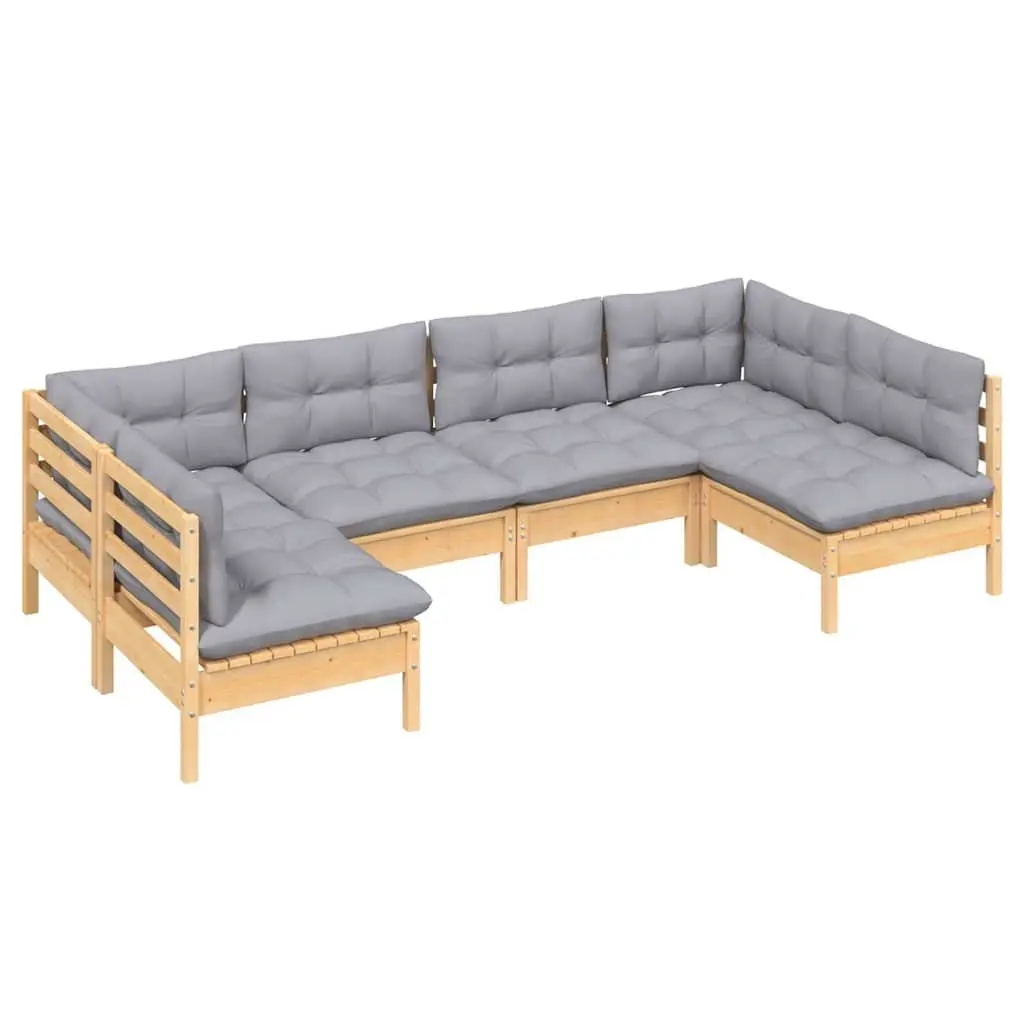 Garden Lounge Set 6 Piece Outdoor Patio Furniture Grey Cushions Pinewood