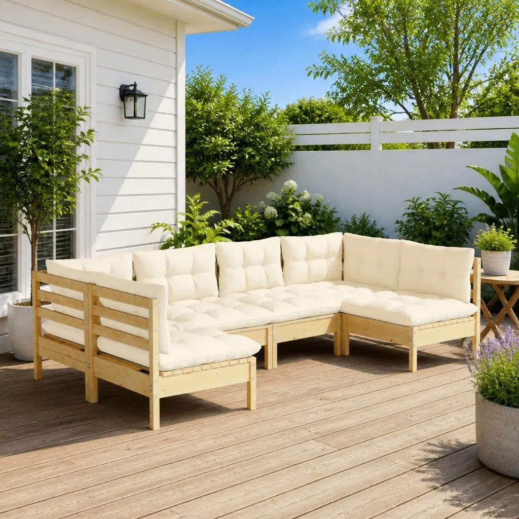 Garden Lounge Set Outdoor Furniture Modular Sectional 6 Piece Cream