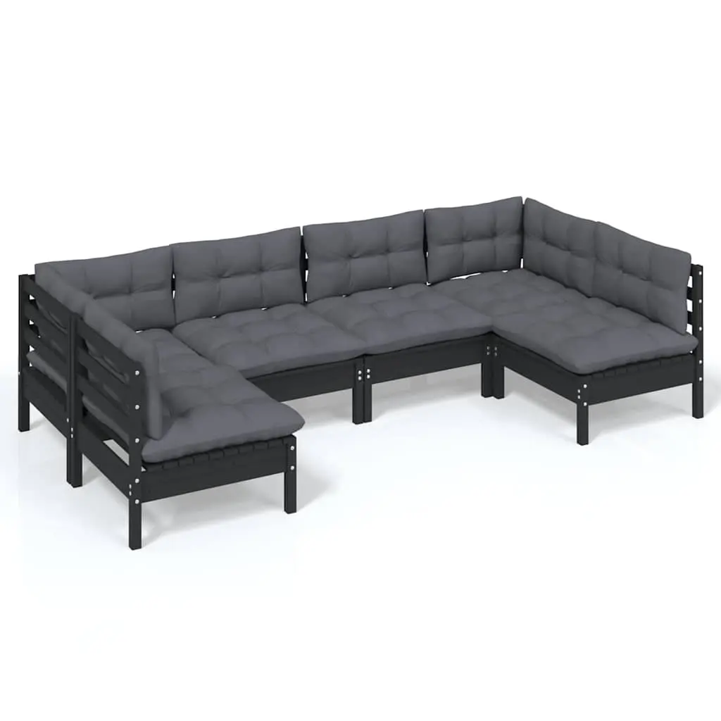 Garden Lounge Set 6 Piece Outdoor Patio Furniture Modular Black with Cushions