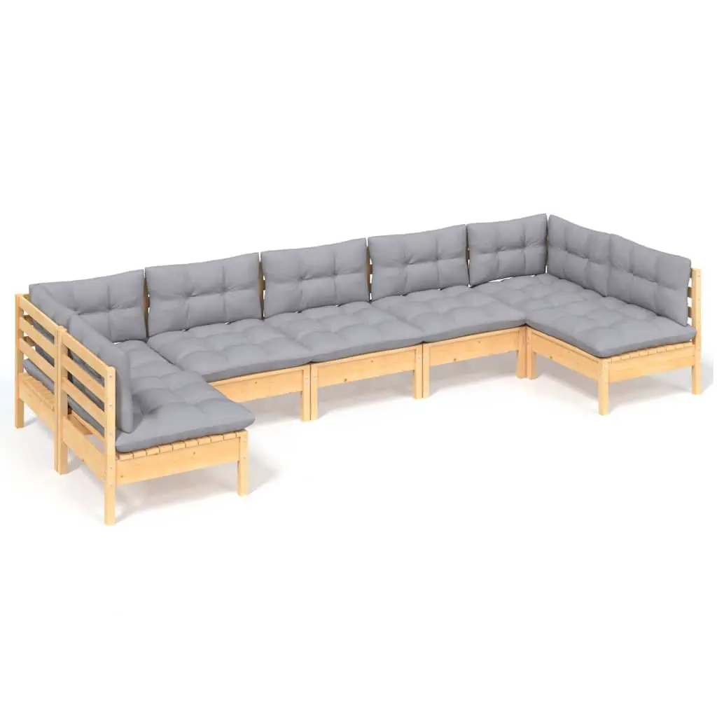 Garden Lounge Set 7 Piece Outdoor Furniture Modular Sofa Grey Cushions Pinewood