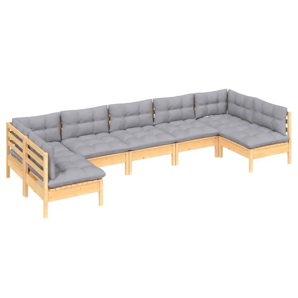 Garden Lounge Set 7 Piece Outdoor Furniture Modular Sofa Grey Cushions Pinewood