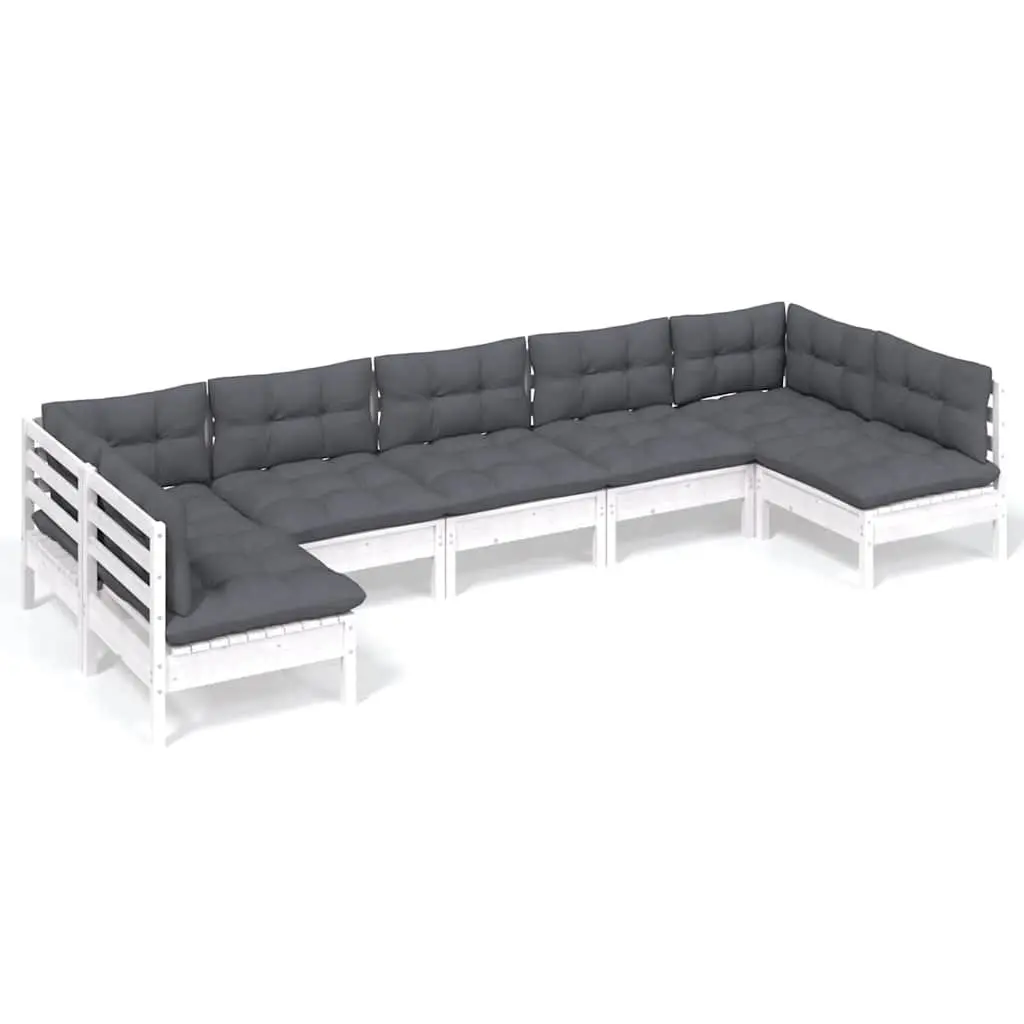 Garden Lounge Set 7 Piece White Solid Pinewood Patio Furniture with Cushions