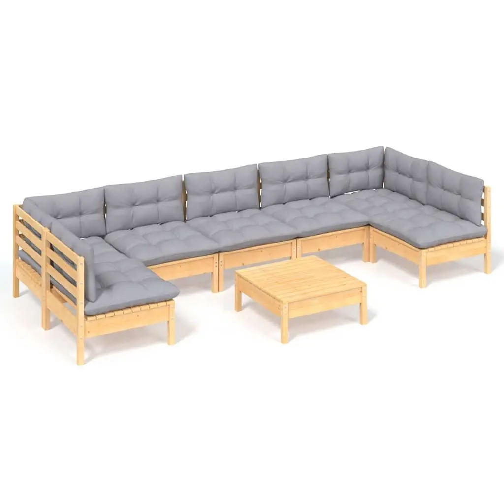 Garden Lounge Set 8 Piece Solid Pinewood Outdoor Patio Furniture with Grey