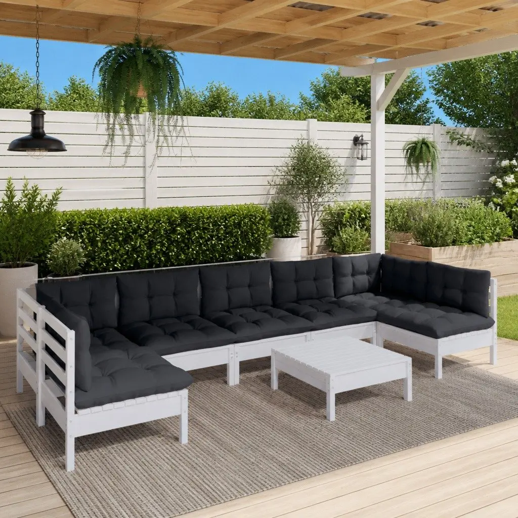 Outdoor Lounge Set 8 Piece Modular Patio Furniture White Solid Pinewood
