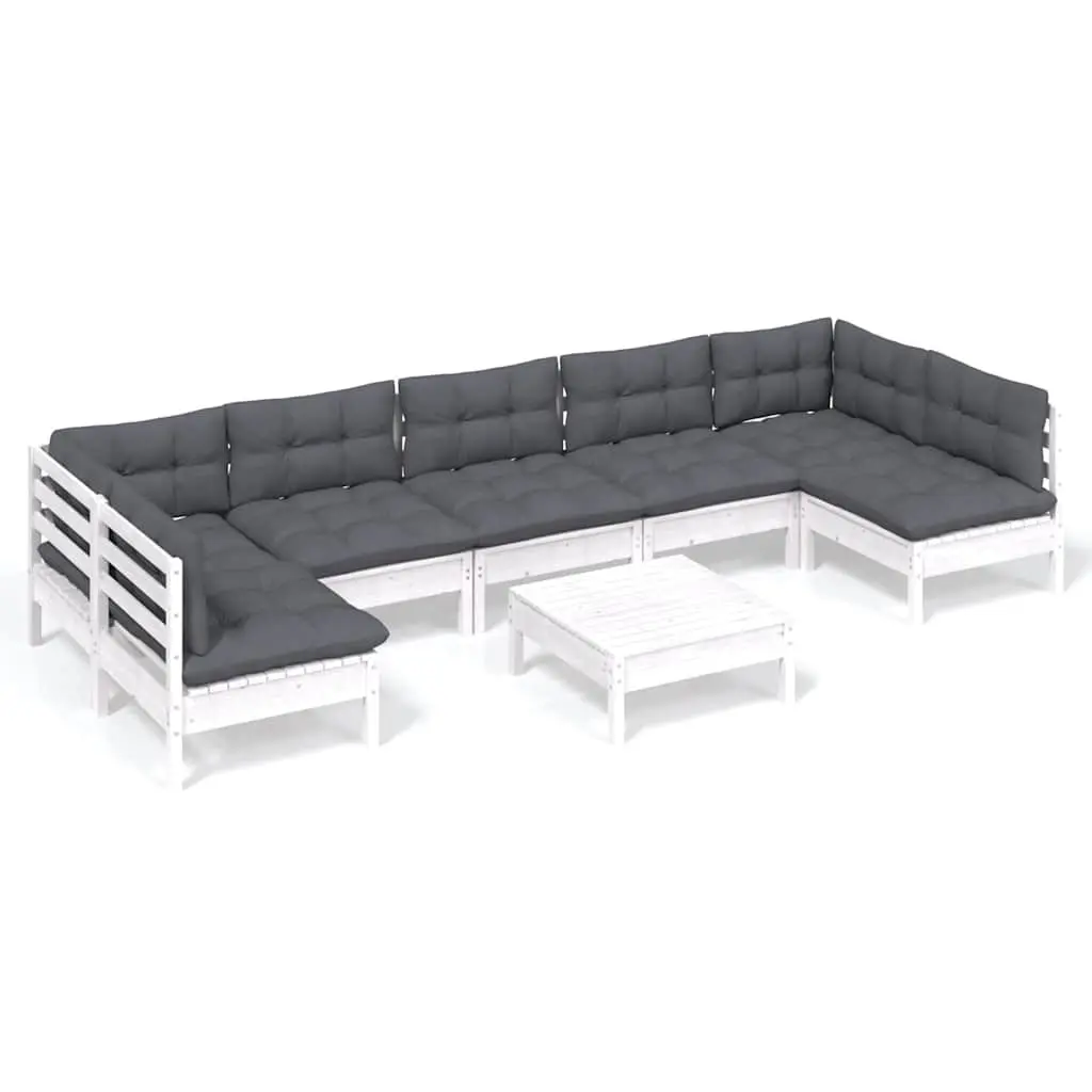 Outdoor Lounge Set 8 Piece Modular Patio Furniture White Solid Pinewood