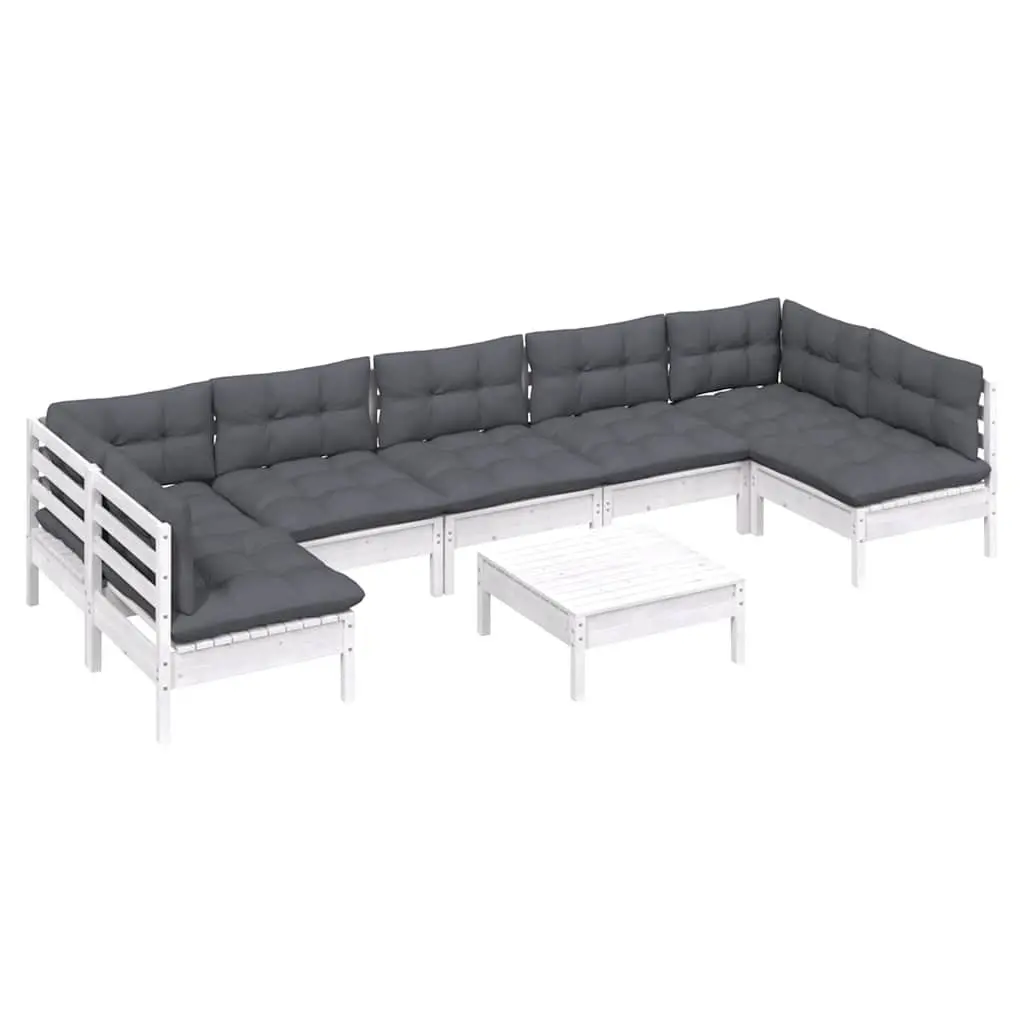Outdoor Lounge Set 8 Piece Modular Patio Furniture White Solid Pinewood