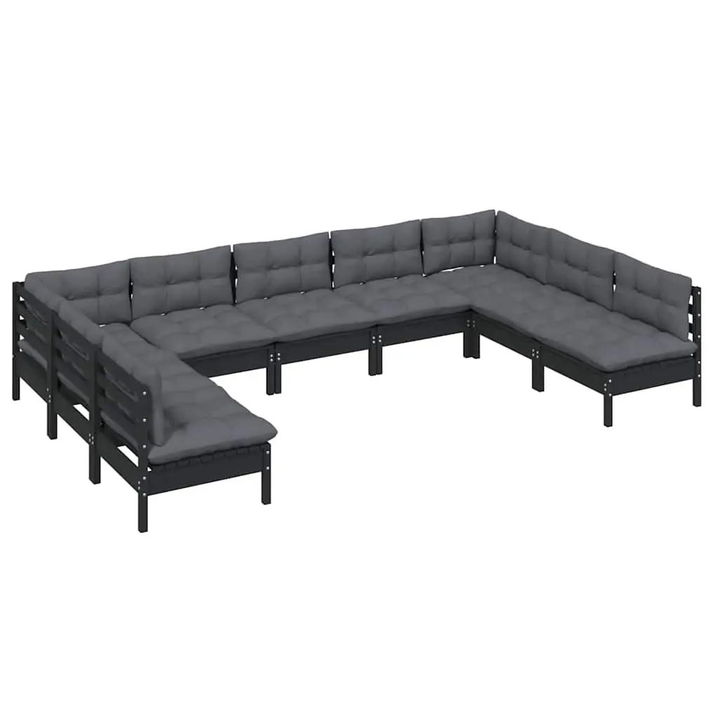 Garden Lounge Set 9 Piece Outdoor Patio Furniture Black Pinewood with Cushions