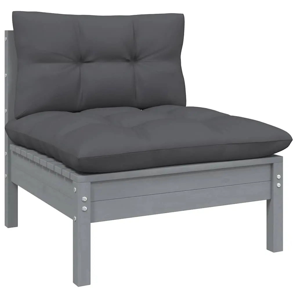 Garden Lounge Set 9 Piece Outdoor Patio Furniture Black Pinewood with Cushions
