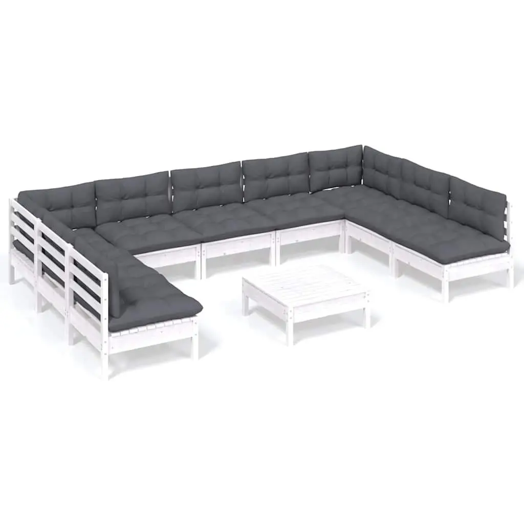 Garden Lounge Set Modular Outdoor Patio Furniture 10 Piece White Cushions