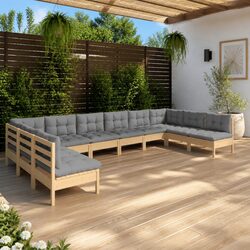 Comfortable Garden Lounge Set - 10 Pieces with Grey Cushions
