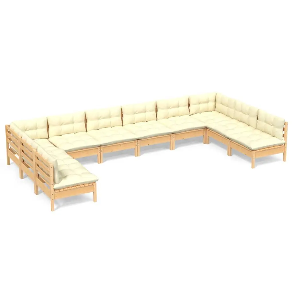 Garden Lounge Set 10 Piece Outdoor Furniture Solid Pinewood Cream Cushions