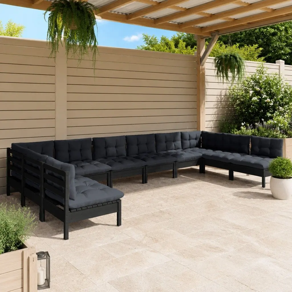Garden Lounge Set 10 Piece Outdoor Patio Furniture Black Pinewood