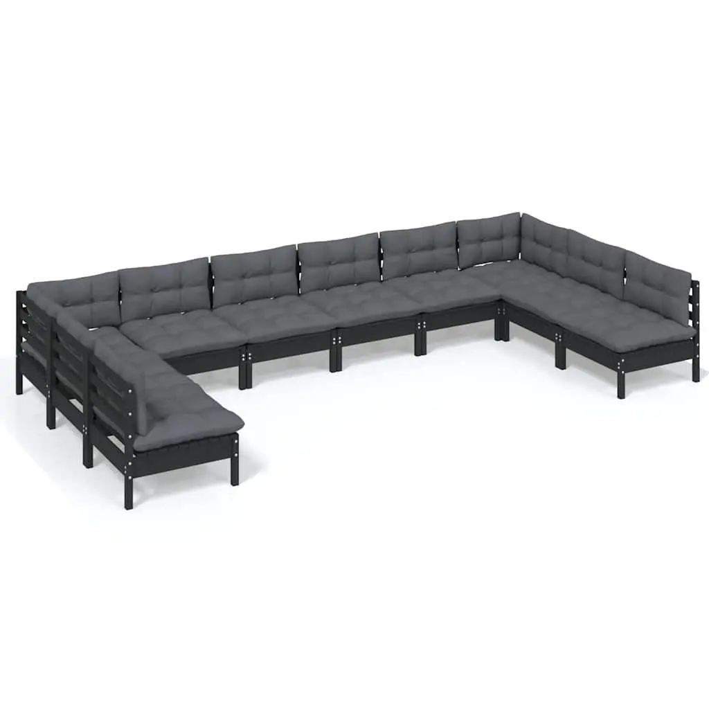 Garden Lounge Set 10 Piece Outdoor Patio Furniture Black Pinewood