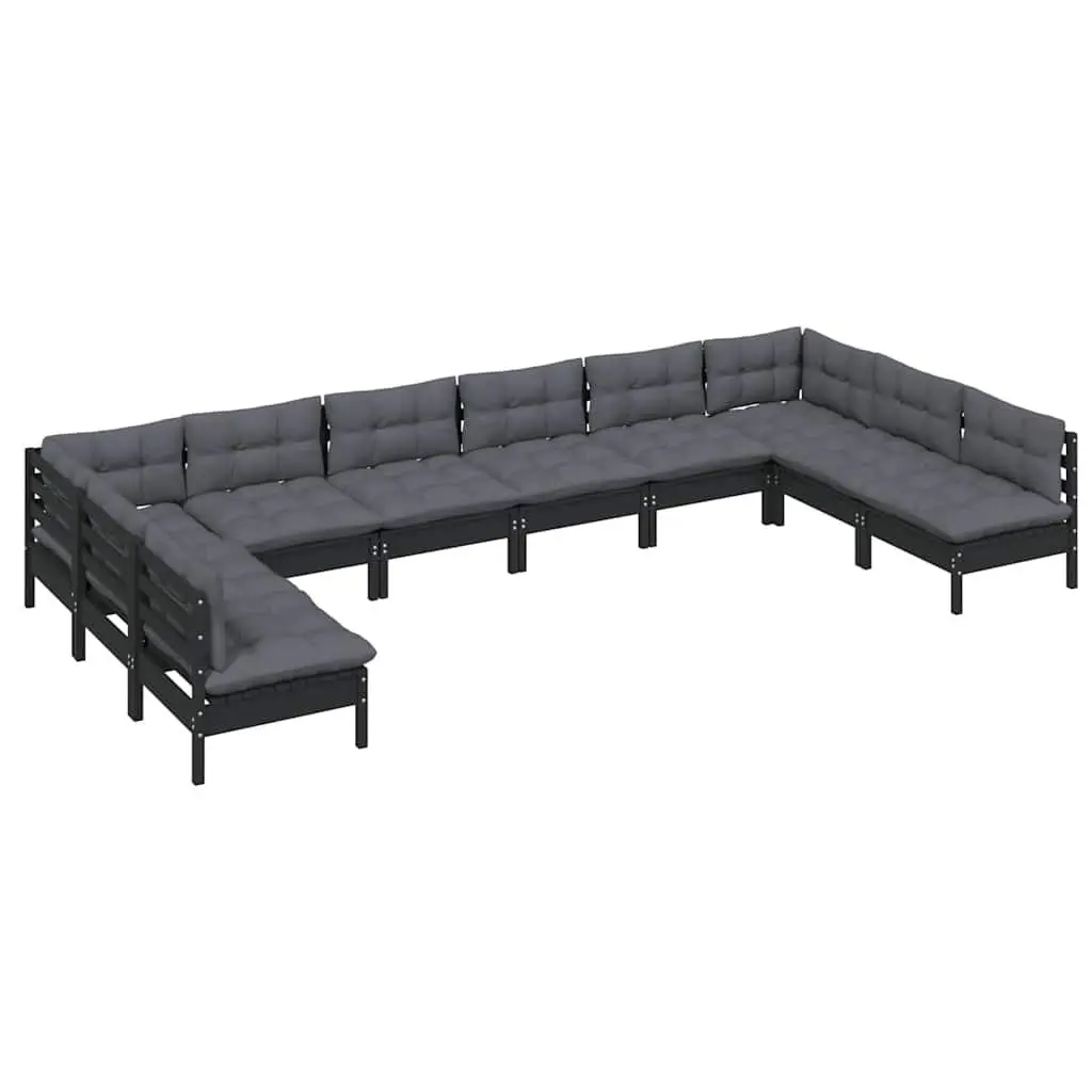 Garden Lounge Set 10 Piece Outdoor Patio Furniture Black Pinewood