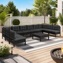 Reliable Black 11-Piece Garden Lounge Set with Cushions