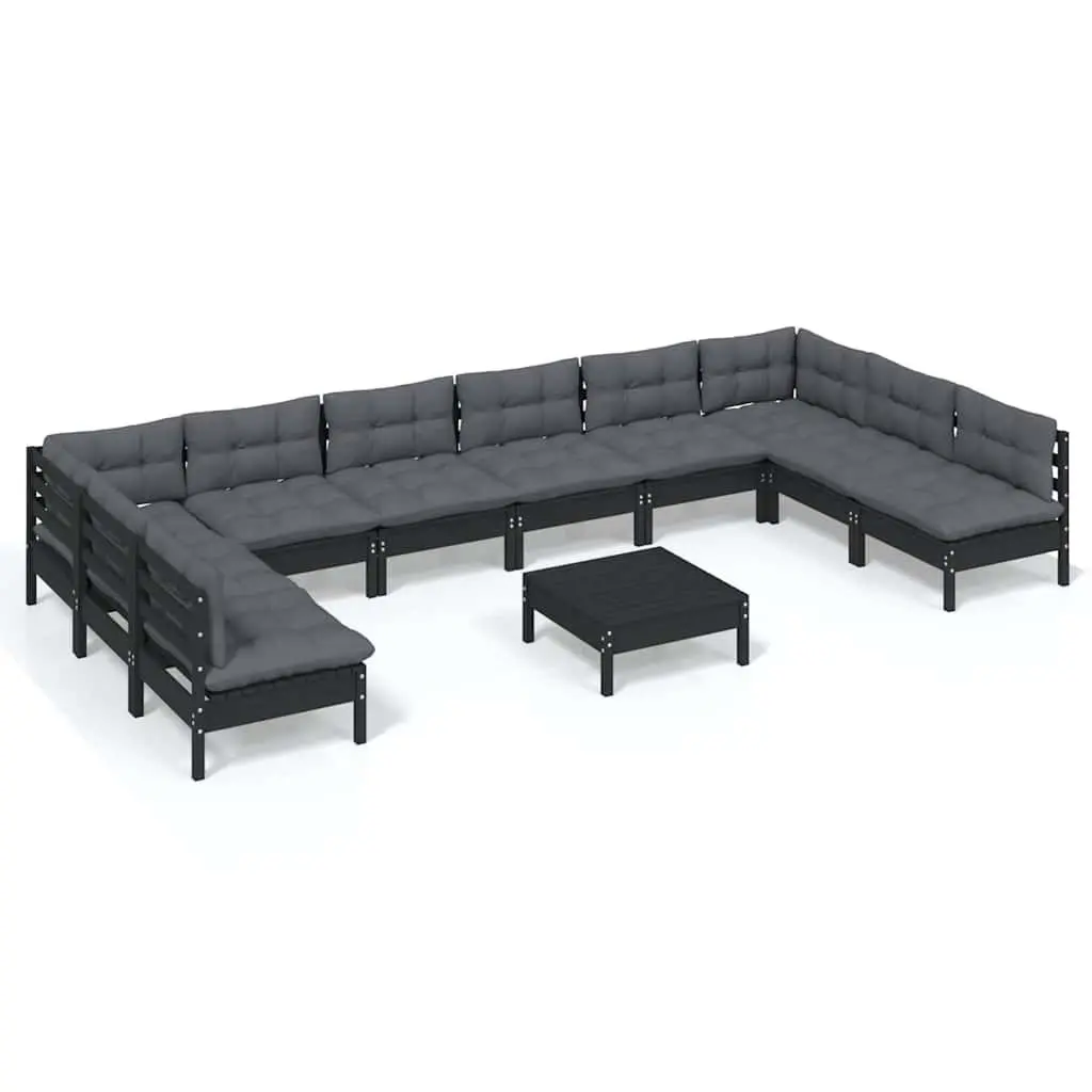 Garden Lounge Set 11 Piece Modular Outdoor Furniture Black Solid Pinewood