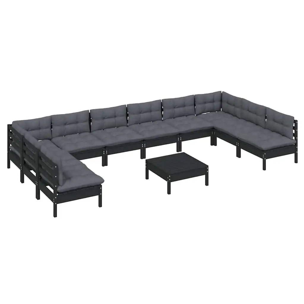 Garden Lounge Set 11 Piece Modular Outdoor Furniture Black Solid Pinewood