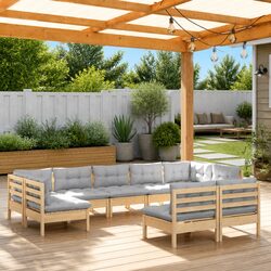Comfortable 9-Piece Garden Lounge Set with Grey Cushions