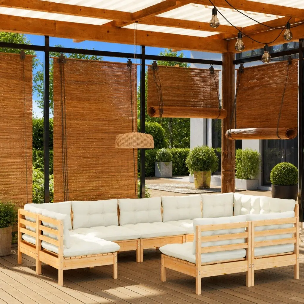 Garden Lounge Set Modular Outdoor Patio Furniture 9 Piece with Cream Cushions