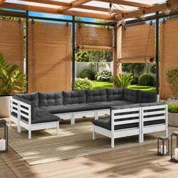 Garden Lounge Set 9 Piece Outdoor Patio Furniture White Pinewood with Cushions