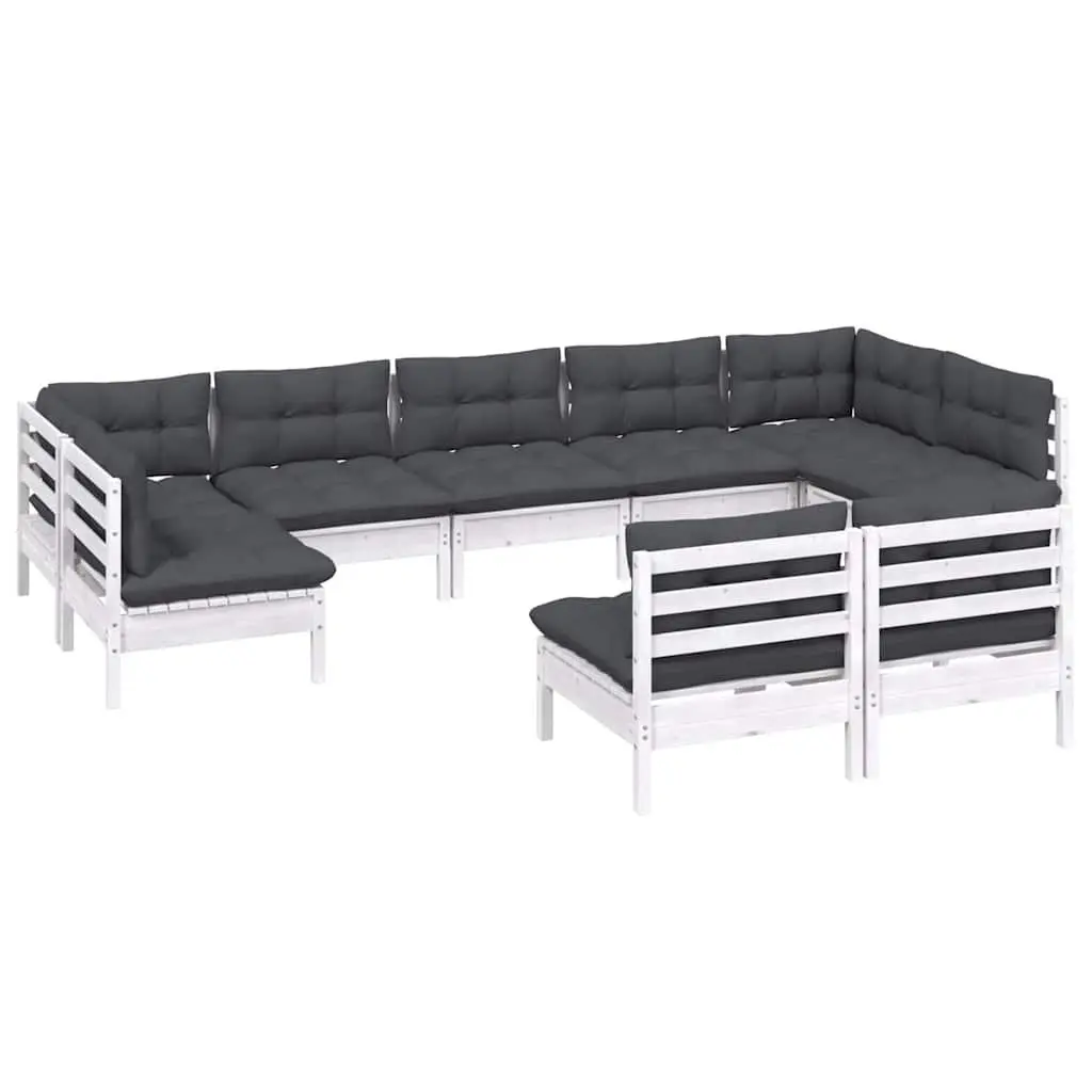 9 Piece Garden Lounge Set Outdoor Patio Furniture White Pinewood with Cushions