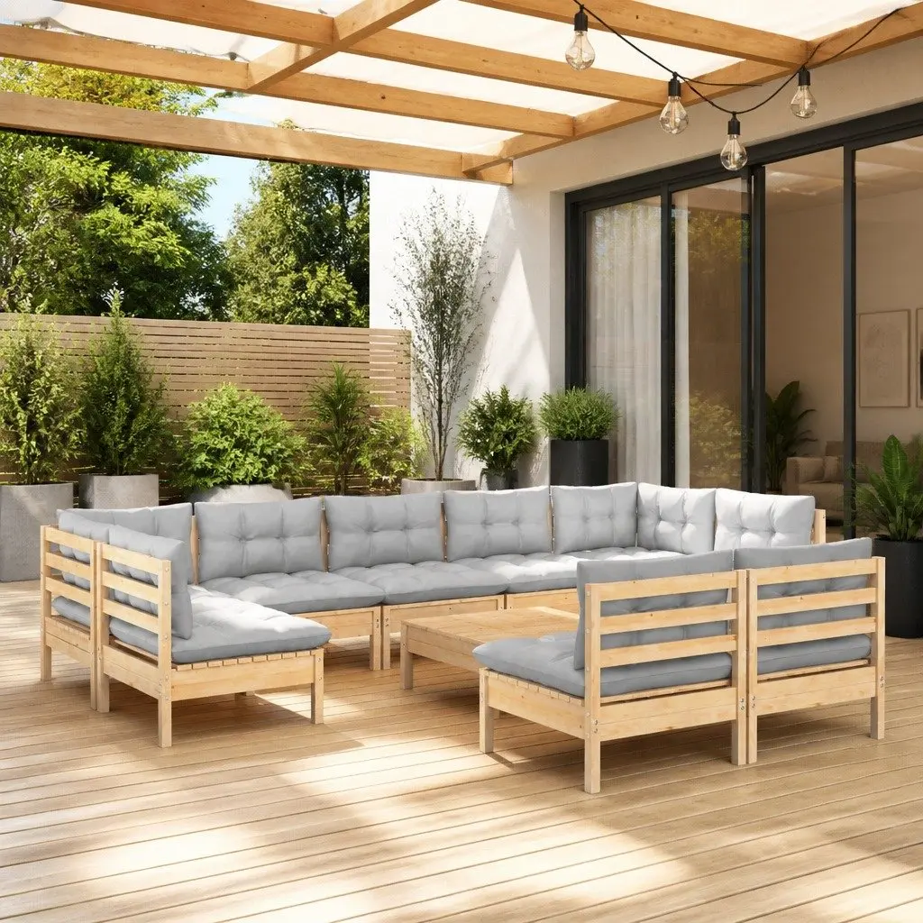 Garden Lounge Set 10 Piece Outdoor Patio Furniture Modular Grey Cushions