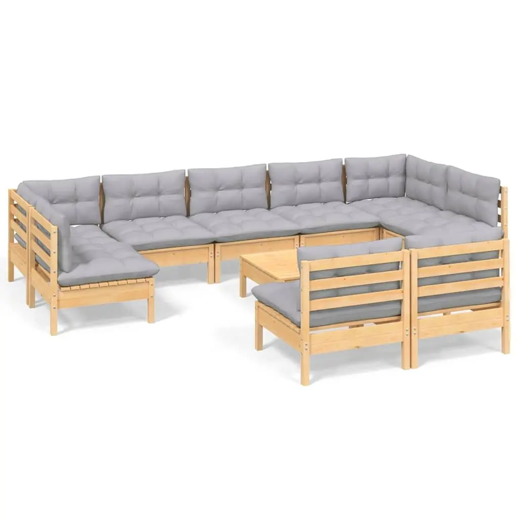 Garden Lounge Set 10 Piece Outdoor Patio Furniture Modular Grey Cushions