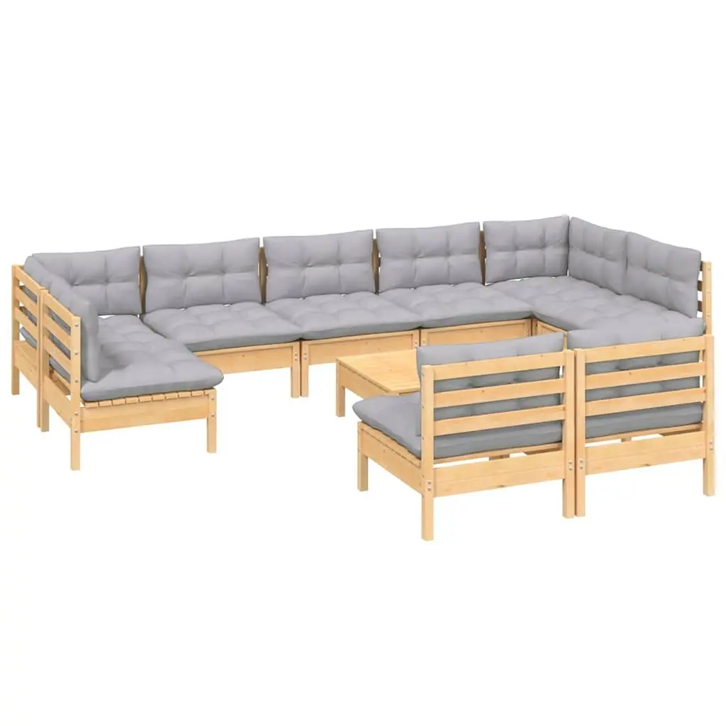 Garden Lounge Set 10 Piece Outdoor Patio Furniture Modular Grey Cushions